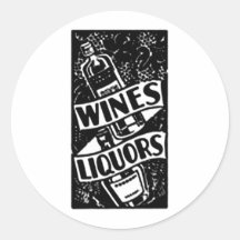 Wines & Liquors Ad Black Round Sticker