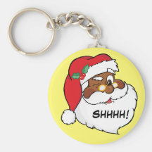 Winking Black Santa Keeping Christmas Secrets Keychain