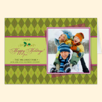 Winter Argyle Happy Holidays Card (lime) cards