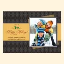 Winter Argyle Happy Holidays Flat Card (black) invitations