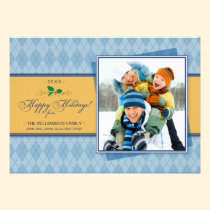Winter Argyle Happy Holidays Flat Card (blue) invitations