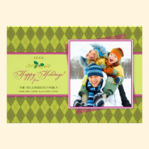Winter Argyle Happy Holidays Flat Card (lime) invitations