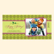 Winter Argyle Happy Holidays Photocard (lime) photo cards