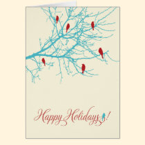 Winter Birds Holiday Card (aqua/red) cards