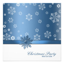 Winter Blue and White Snowflake Christmas Party Custom Invitations