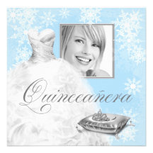 Winter Blue Snowflake Photo Quinceanera Invitation