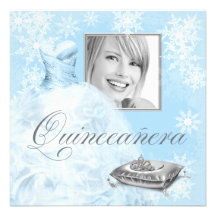 Winter Blue Snowflake Photo Quinceanera Invitation