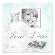 Winter Blue Snowflake Photo Sweet Sixteen Party Personalised Invites