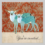Winter Deer Damask Christmas Party Invitation invitations