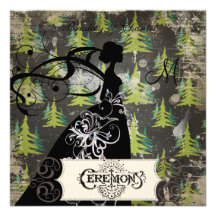 Winter Evergreens Silhouette Bride Wedding Invite
