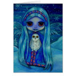 Winter Fairy with Ear Muffs and Snowy Owl Friend Greeting Cards