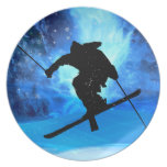 Winter Landscape and Freestyle Skier Dinner Plates