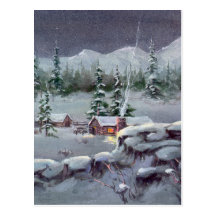 WINTER LOG CABIN by SHARON SHARPE Post Card