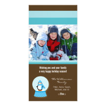 Winter Penguin Snowglobe Custom Holiday Photocard Customised Photo Card