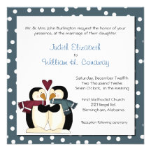 Winter Penguins in Love Wedding Invitation