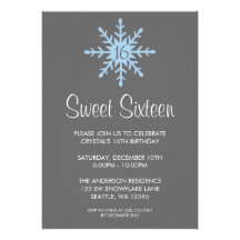 Winter Snowflake Sweet 16 Birthday Party Invitations