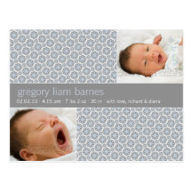 Winter Snowflakes Grey • Baby Announcement Postcard