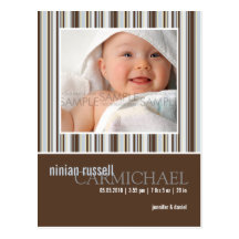 Winter Stripes Brown • Baby Announcement Postcard