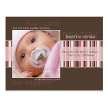 Winter Stripes Brown • Baby Announcement Postcards