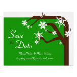 Winter Tree Green Snowflake Save the Date Announcements