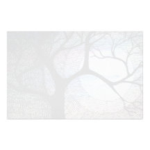 Winter Tree on Blue Blackground Cross Hatched Stationery Design