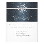 Winter Wedding Snowflake Blue Damask Response Card