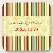 Winter Wedding Stripes Snowflakes Coasters