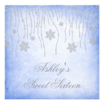 Winter Wonderland Diamond Snowflakes Sweet 16 Personalised Invites