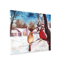 Winter's Serenity Cardinal Wrapped Canvas Stretched Canvas Prints