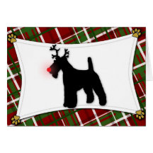 Wire Fox Terrier Reindeer Christmas Card