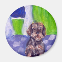 wirehaired dachsund senses smiling moon fridge magnets