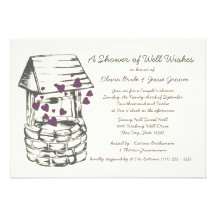 Wishing Well Couples Shower Plum Hearts Custom Invites