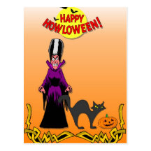 Witch and cat postcards
