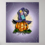 WITCH HAT, JACK & SPIDER  by SHARON SHARPE Posters