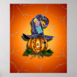 WITCH HAT, JACK & SPIDER WEB by SHARON SHARPE Print