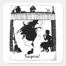 Witch in Chimney Halloween Sticker Black/White