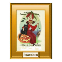 Witch on a pumpkin postcards