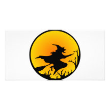 Witch On Broom Customized Photo Card