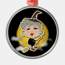 Witch On Broomstick Christmas Tree Ornaments