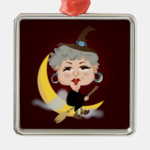 Witch On Broomstick Christmas Tree Ornaments