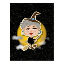 Witch On Broomstick Postcard