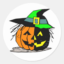 Witch Pumpkin Round Stickers