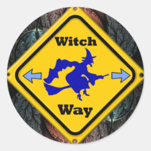 WITCH WAY HALLOWEEN ROUND STICKER