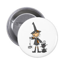 Witch with Black Cat Pinback Button