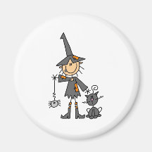 Witch with Black Cat Refrigerator Magnet