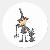Witch with Black Cat Round Sticker