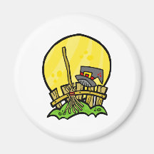 witches broom and hat fridge magnets