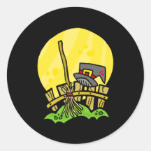 witches broom and hat round stickers