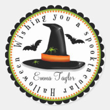 Witches Hat Spiders Bats Halloween Treat Stickers