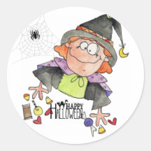 Witches trick or treating round sticker
